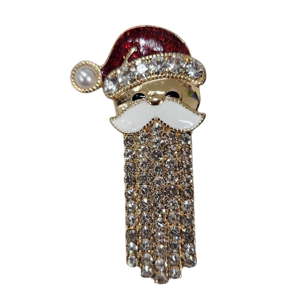 Napier Festive Rhinestone & Glitter Enamel Santa Brooch Pin